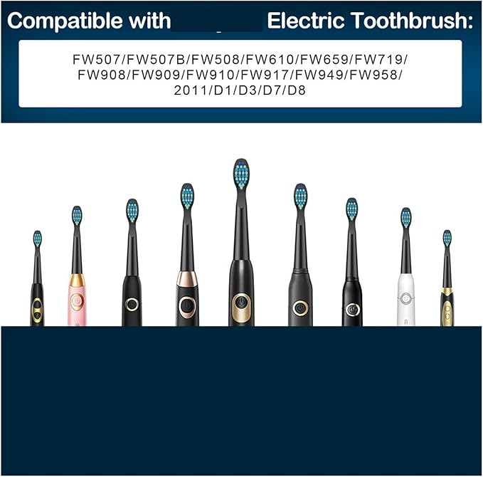 10pcs Replacement Brush Head Compatible for FW-507/508/515/551/917/959/2011/D1/D3/D7/D8 Toothbrush Bristle(Black)