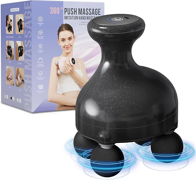 DEITY 4 Heads Handheld Massage Gun Deep Tissue Electric Body Massager Percussion Muscle Massager for Easing Shoulder and Back Tension with Reverse Thrust Function