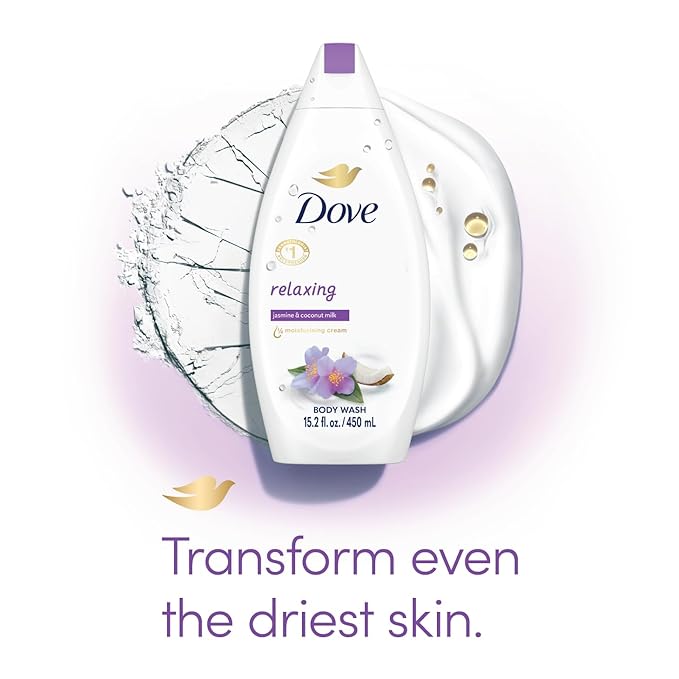 Dove Body Wash Relaxing 4-Pack – Jasmine &amp Coconut Milk for Softer Smoother Skin 15.2 Oz Ea
