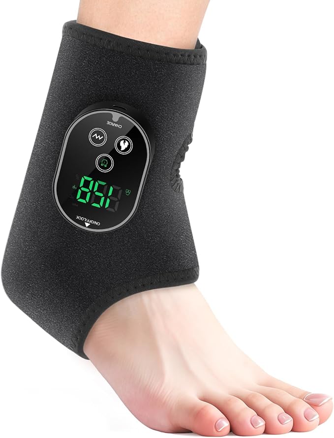 Cordless Ankle Massager with Heat Foot Massager Ankle Heating Pad Wrap for Pain Relief 6 Heats 3 Vibrations Timer &amp Auto Shut Off