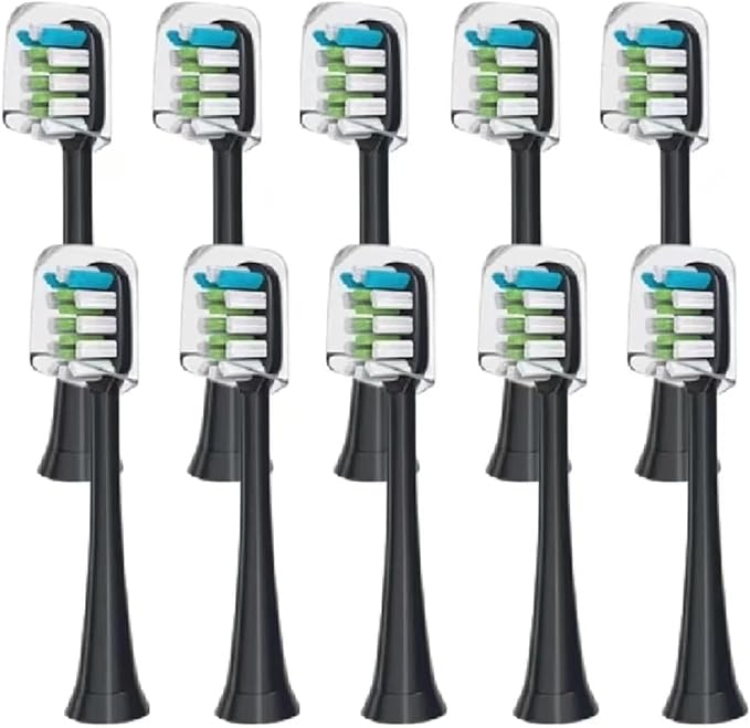 10pcs Replacement Brush HeadsCompatible for SOOCAS X3 X5 V1 X3U Soft Bristle Electric Toothbrush(10pcs Black)