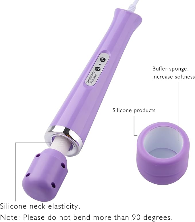 CHARMING Wired Powerful Handheld Back Massager with 10 Speeds Strong Vibration Wand Personal Therapy Massager for Sports Recovery Muscle Aches Body Pain-Light Purple