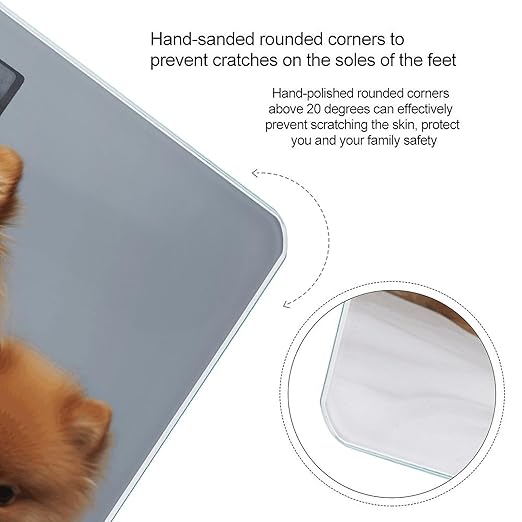 Cute Pomeranian Bathroom Scale Large LCD Backlight Display Digital Scale Rounded Corners Body Scales Automatic Power On/Off Bathroom Scales for Home Bedrooms