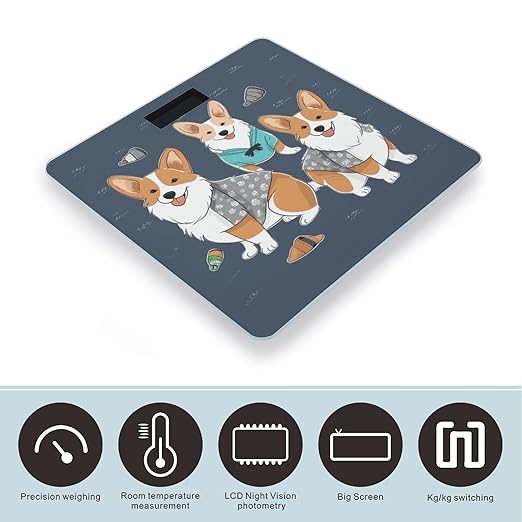 Wearing Clothes Corgi Dogs Weight Scale Digital Electronic Scales Bathroom Scale Larg LCD Backlight Display High Precisio MeasurementsTempered Glass
