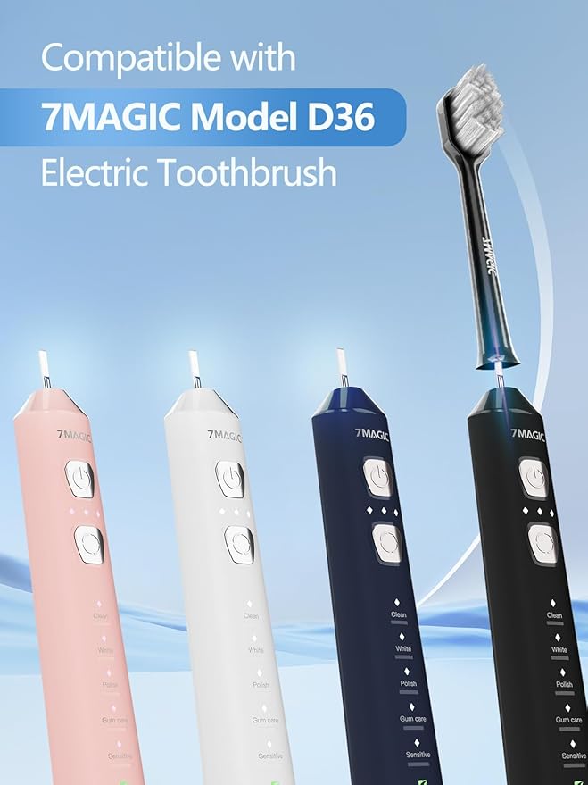 7MAGIC White Sonic Electric Toothbrush Bundle with Genuine Brush Heads for Deep Cleaning 2-Pack