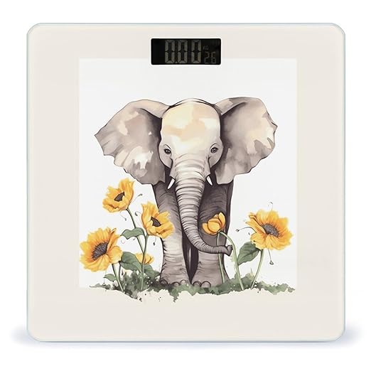 Elephant and Sunflower Bathroom Scale for Body Weight 400 Lb Weight Scale with High Precision Sensors Tempered Glass Highly Accurate Digital Weighing Machine for People