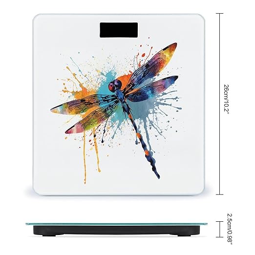 Paint Splash Dragonfly Digital Bathroom Scale Fashion Unique Weight Scale BMI Anti-Slip Precision Weighing Scales Suitable for Home Bedrooms Use and Gift