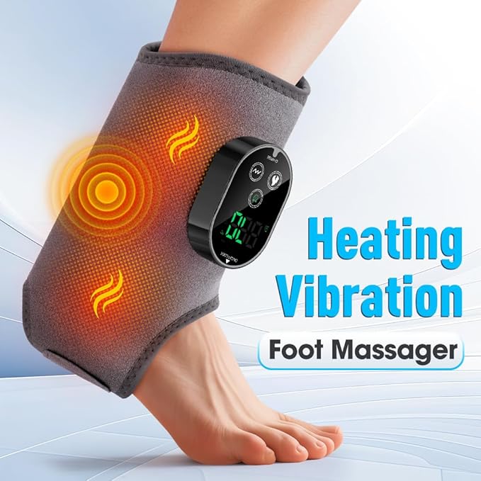 Ankle MassagerElectric Foot and Ankle Massagers Adjustable Wrap With 3 Vibration Modes and 6 Heat LevelsAuto TimerCordless Portable Design FootRenew Triple Massager For Daily Foot Relaxation (Grey)