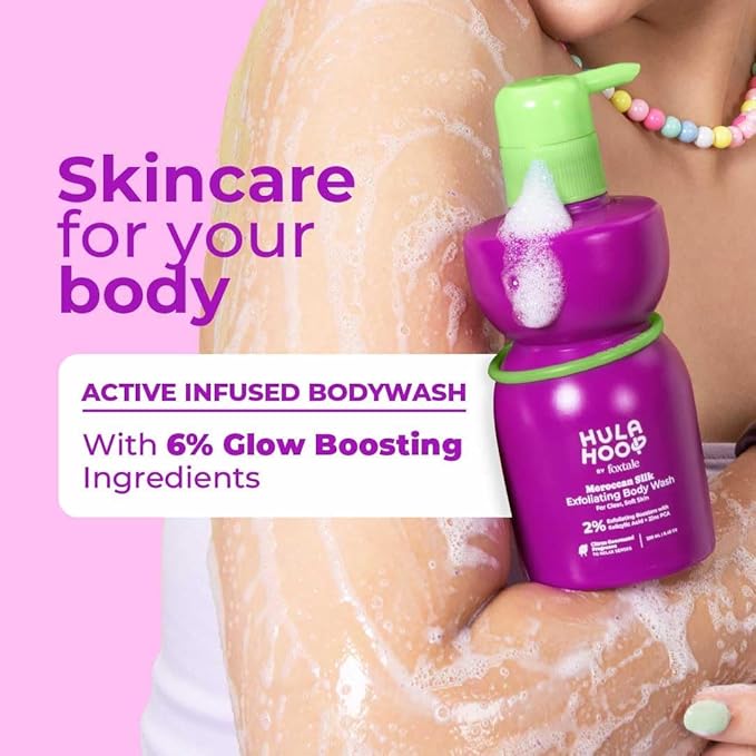 H.u.l.a Hoop Exfoliating Body Wash by F.oxtale | 2% Salicylic Acid + Zinc PCA | Reduces Body Acne Strawberry Legs &amp Tan | Exfoliates &amp Moisturizes to Reveal Smooth &amp Bump-free Skin | 250m