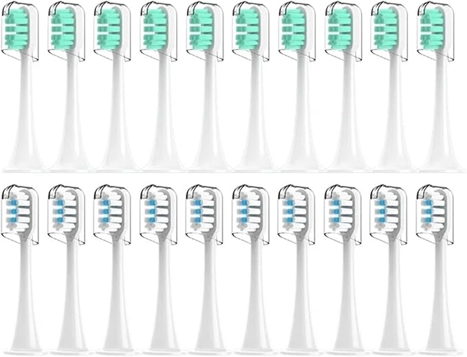 Compatible for Mijia T300/T500/T700 Sonic Toothbrush Heads Replaceable Refill Nozzles 4 Colors with Caps 4/20Pcs(10White10Green)