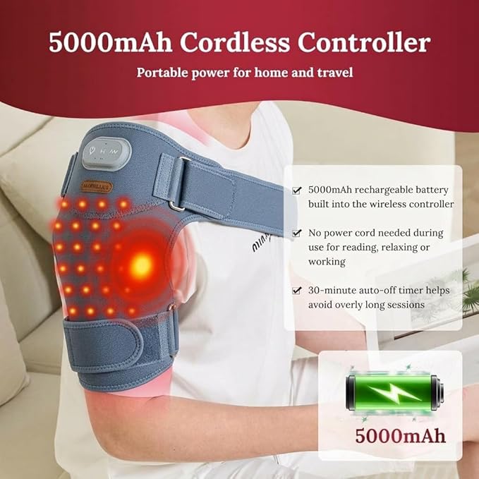 Red Light Therapy Wrap with Heat and Vibration 660nm Red Plus 850nm and 940nm Near Infrared Cordless 5000mAh Controller 30‑Min Auto‑Off for Knee Elbow Shoulder (Space Gray-1-PACK)