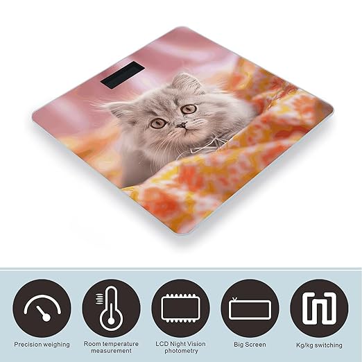 Digital Bathroom Scale for Body Weight Scale with Bright LCD Display High Accuracy Step-On Technology Auto On/Off Light Gray Cat Digital Scales 400 Lbs /180kg