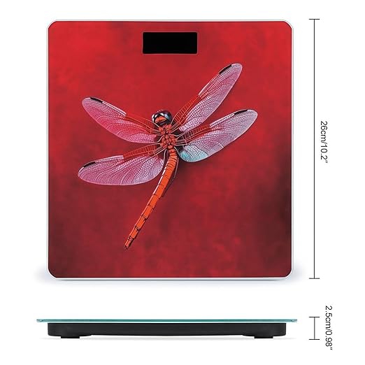 Dragonfly on Red Background Bathroom Scale Large LCD Backlight Display Digital Scale Rounded Corners Body Scales Automatic Power On/Off Bathroom Scales for Home Bedrooms