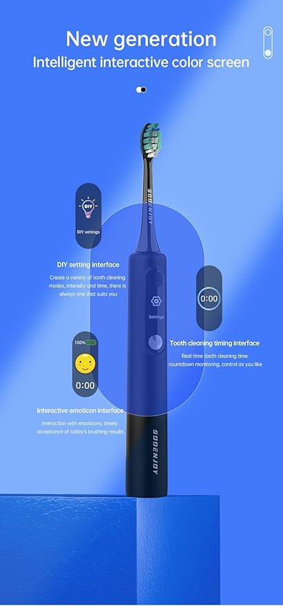 NB-1 LCD Screen Electirc Toothbrush5 Modes 5 intensities &amp DIY ModeRechargeable Sonic Electric Power Toothbrush for AdultBlack- 8 Brush Heads &amp Travel Case