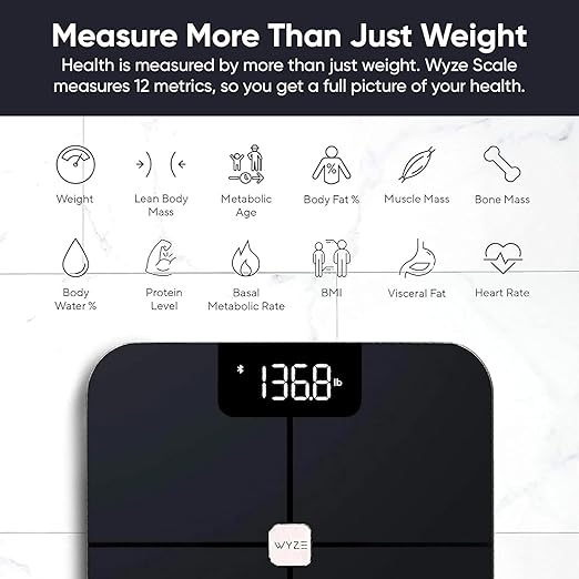 Wyze Scale for Body Weight Digital Bathroom Smart Scale for Body Fat BMI and Heart Rate 12 Body Composition Analyzer with App Bluetooth 400 lb - Dark Blue