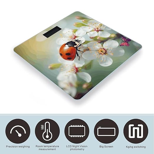 Digital Bathroom Scale for Body Weight Scale with Bright LCD Display High Accuracy Step-On Technology Auto On/Off Butterfly Ladybug Flower Digital Scales 400 Lbs /180kg