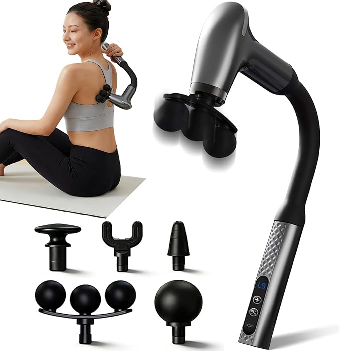 Massage Gun with Upgraded Extension Handle Massage Gun Deep Tissue - Back Massager for Pain Relief Deep Tissue Muscles/Neck/Shoulders/Waist/Legs Massager 5 Replaceable Heads &amp 9 Speed Levels