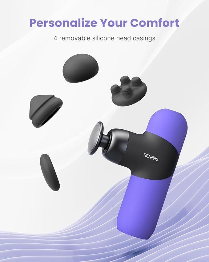 RENPHO Mini Thermal Massage Gun with Heat Portable Deep Tissue Percussion Massager with 4 Heads for Neck &amp Back Comfort Ultra-Quiet Operation for Home Office &amp Travel Includes Compact Carr