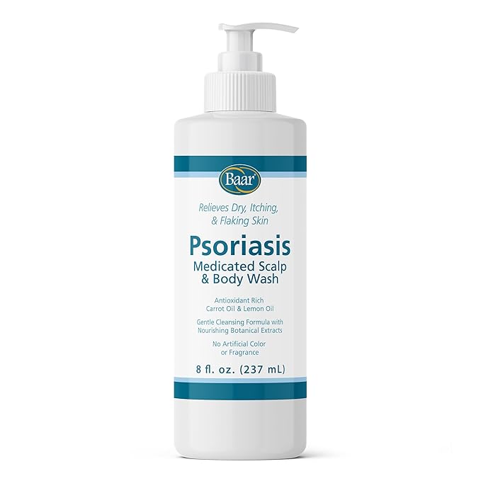 BAAR Psoriasis Therapeutic Scalp &amp Body Wash Soothing Healing Formula with 2% Salicylic Acid and Antioxidant-Packed Botanicals like Carrot and Lemon Oil to Relieve Itchy Dry Skin 8 fl oz