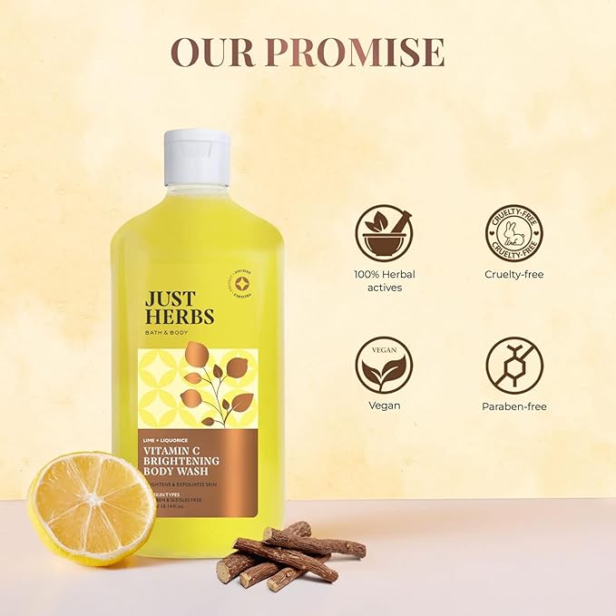 Vitamin C Brightening Body Wash with Lime and Liquorice for Men &amp Women | Hydrates Skin Reduces Hyperpigmentation &amp Maintains pH Level | Suits All Skin Types- 300 ml