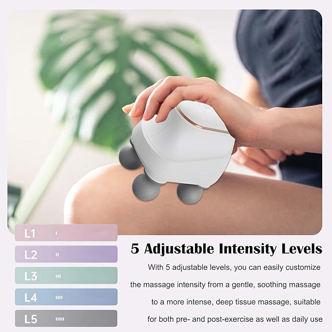 2025 New 4-Head Deep Tissue Electric Percussion Massager for Muscle Relaxation - 5 Adjustable Levels Rechargeable Vibration Massage Device for Neck Back Shoulder Leg (Black)