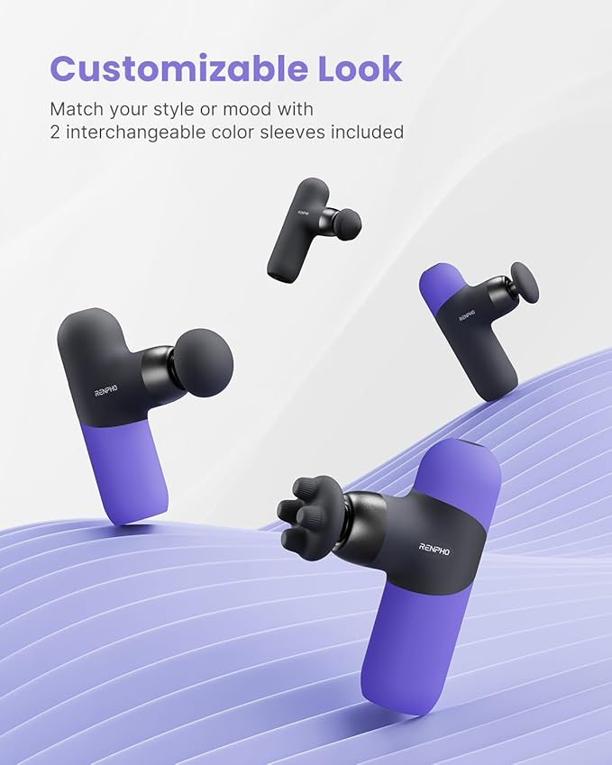 RENPHO Mini Thermal Massage Gun with Heat Portable Deep Tissue Percussion Massager with 4 Heads for Neck &amp Back Comfort Ultra-Quiet Operation for Home Office &amp Travel Includes Compact Carr