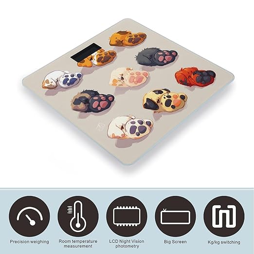 Cute Dog Paw Bathroom Scale for Body Weight Bathroom Weighing Scales with Back Lit LED Display Sturdy Tempered Glass Body Weight Bathroom Scale 400lb Weighing
