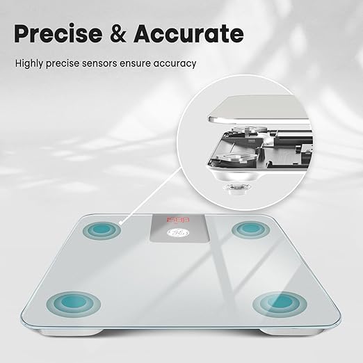 GE Digital Scale Body Weight Smart Bluetooth Bathroom Scales for Weight and BMI Accurate Body Weighing with App for People - 400lb Electronic Scale Silver Grey