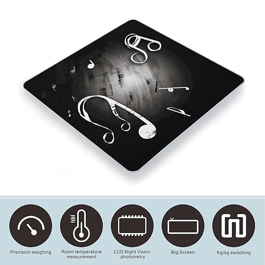 Music Notes Bathroom Scale Automatic Power On/Off Body Scales LCD Backlight Display Square Digital Scale Rounded Corners Bathroom Scales for Home Bedrooms
