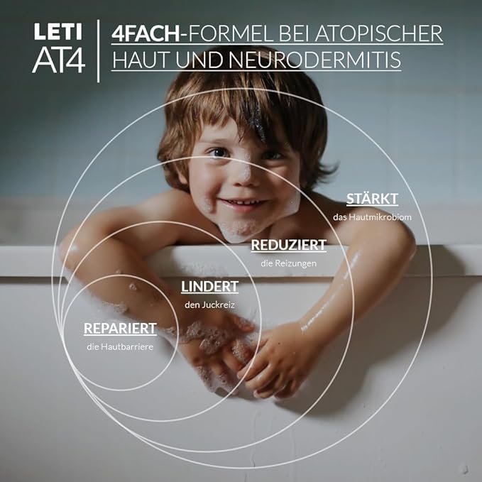 LETI AT4 Dusch- und Badegel - Milde rückfettende Reinigung bei trockener oder zu Neurodermitis neigender Haut 250 ml Gel