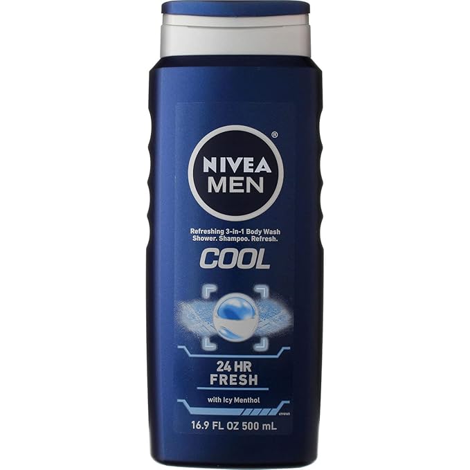 NIVEA FOR MEN Body Wash Cool 16.90 oz (Pack of 8)