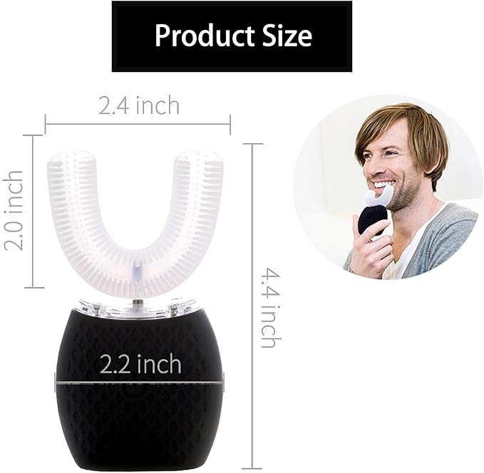 Ultrasonic Toothbrush for Adults - Automatic Electric Toothbrush with Soft Bristles Rechargeable Portable 30'' Automatic Timer Wireless Charging Washable for Travel &amp Home Use (Black)