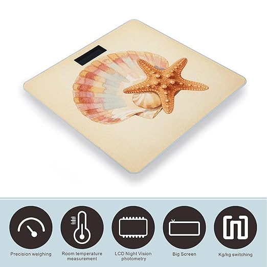 Sea Shell Starfish Scale for Body Weight Sturdy Tempered Glass Weighing Scales with LCD Display Accurate Digital Bathroom Scale Convenient Body Fat Smart Scales Easy Read