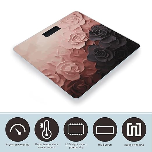Rose Color Blush and Black Scale for Body Weight Sturdy Tempered Glass Weighing Scales with LCD Display Accurate Digital Bathroom Scale Convenient Body Fat Smart Scales 400lb