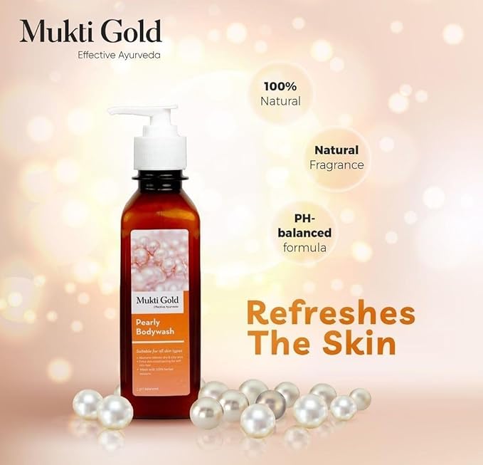 MZ Mukti Gold Pearly Body wash Made with herbal extracts Aloevera Relieves Dry &amp Itchy Skin with Extra Skin Conditioning (250ml)