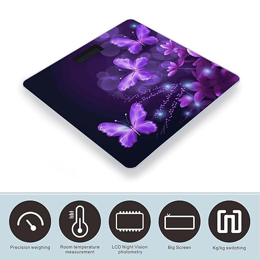 Lovely Purple Scale for Body Weight Accurate Digital Bathroom Scale Toughened Glass High Precision Scales Smart Weight Scales with Large LCD Backlight Display Weighing Machine
