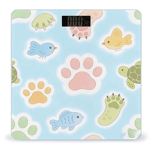 Animal Paw Prints Cute Colorful Smart Scale for Body Weight Digital Bathroom Scale Toughened Glass Weight Scale with Large LCD Backlight Display High Precision Scales Weighing Machine