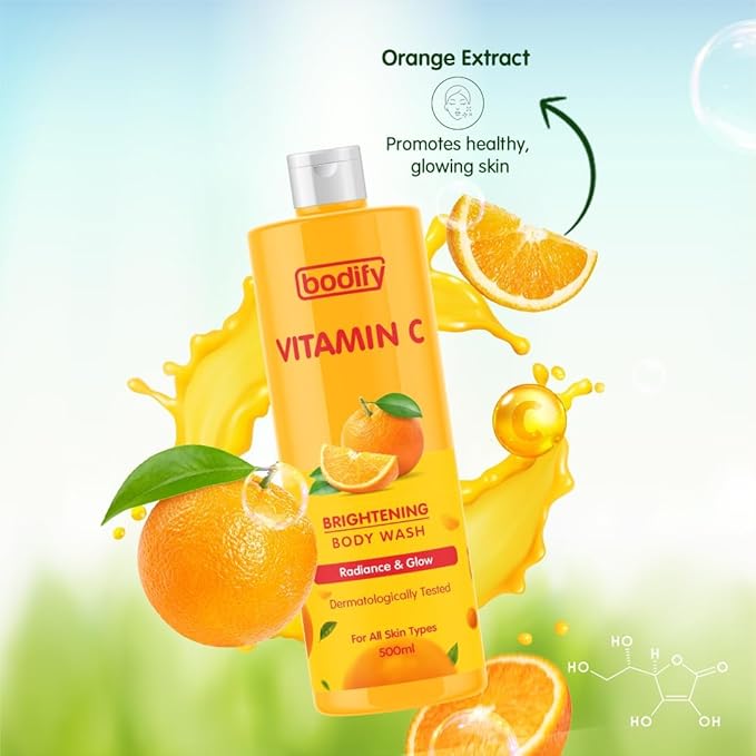 Bodyfy Vitamin C Brightening Body Wash 500 Ml | Radiance &amp Glow|Paraben Free | All Skin Types