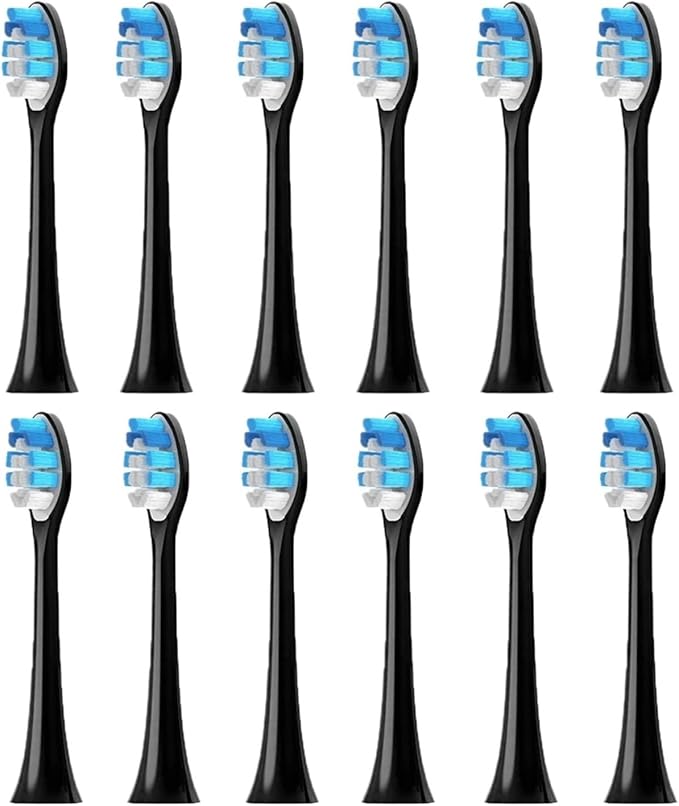 12pcs Replacement Toothbrush HeadsCompatible for Brush with Protective Soft Bristles(12pcs Black)