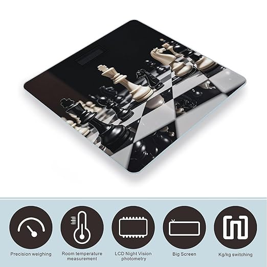 Black and White Chess Scale for Body Weight Digital Bathroom Scale Toughened Glass High Precision Scales for Body Weight with Large LCD Backlight Display Weight Scales