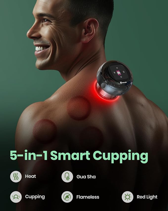 [4 Pack] 5-in-1 Smart Dynamic Cupping Set Electric Cupping Device with Red Light Heated Cupping Massager with 12-Level Suction &amp Heat Cupping Machine for Pain Relief Muscle Soreness Knots Ac