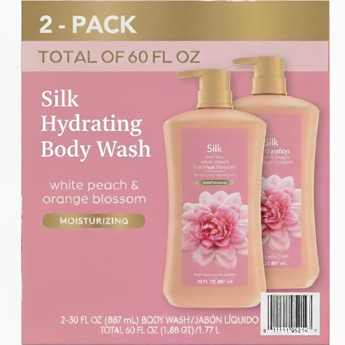 Silk Hydrating Body Wash White Peach &amp Orange Blossom Moisturizing Liquid Soap with Pump 30 fl oz Bottles 2 Pack (Total 60 fl oz)