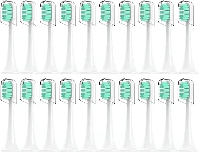 Compatibility for Mijia T300/T500/T700 Sonic Electric Toothbrush Heads Replaceable Refill Nozzles 4 Colors with Anti-Dust Caps 4/20Pcs(20Green)