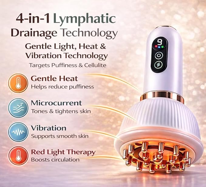 Lymphatic Drainage Massager for At-Home Body Care Sculpting Massage Tool for Legs Arms Belly &amp Back Helps Reduce Stretch Marks &amp Cellulite Smooth Skin &amp Relax Muscles with Heat Vibra
