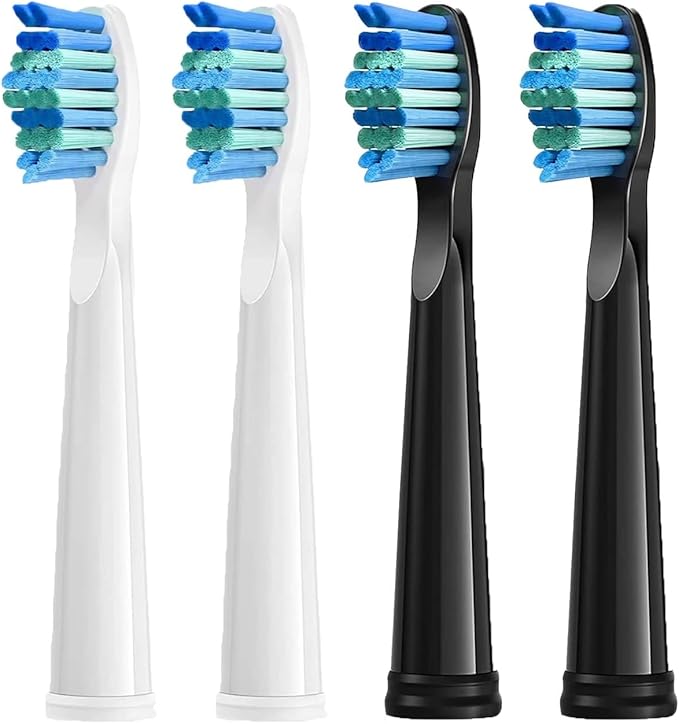 4 Pcs Electric Toothbrush Heads Compatible with Fairywill D7/D8/FW507/FW508/FW551/917/959/SG-E9(2White 2Black)