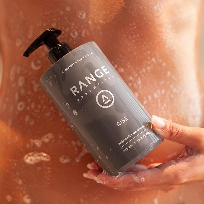 Rise Body Wash Bergamot Black Spruce Moisturizing Hydrating Gentle Formula Shower Gel Paraben-Free Sulfate-Free Essential Oils Natural Scent Men Women 450mL (15.2oz)