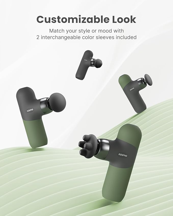 RENPHO Mini Thermal Massage Gun with Heat Portable Deep Tissue Percussion Massager with 4 Heads for Neck &amp Back Comfort Ultra-Quiet Operation for Home Office &amp Travel Includes Compact Carr