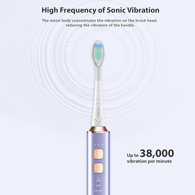 Sonic Electric Toothbrushes for Adults Toothbrushes Electric Rechargeable with 120 Days Battery Life38000vpm3 Modes2 Min Smart TimerMetal Cover w 5 Colors Optional (Purple)