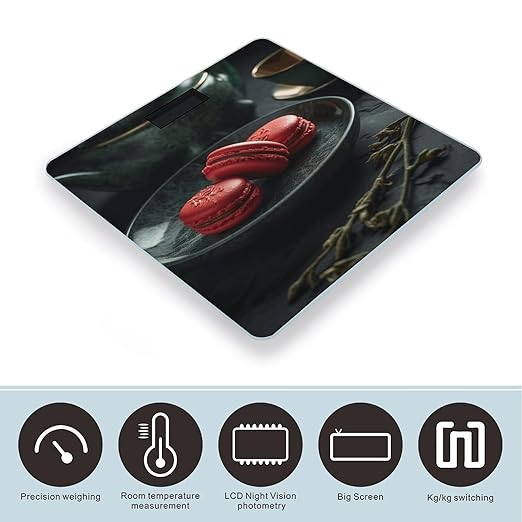 Macaroons on The Plate Scale for Body Weight Digital Bathroom Scale Accurate Smart Weight Scales with Large Display Weighing Machine High Precision Scales