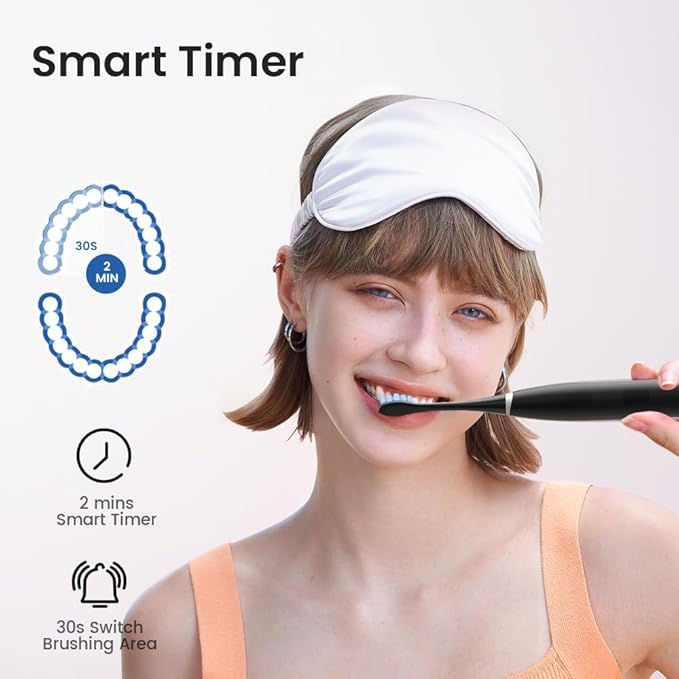 Oclean Electric Toothbrush for Adults 150 Days Battery Life Electric Toothbrush USB Rechargeable Sonic Travel Toothbrush with 6 Brush Heads &amp Travel Case 5 Modes and Smart Timer